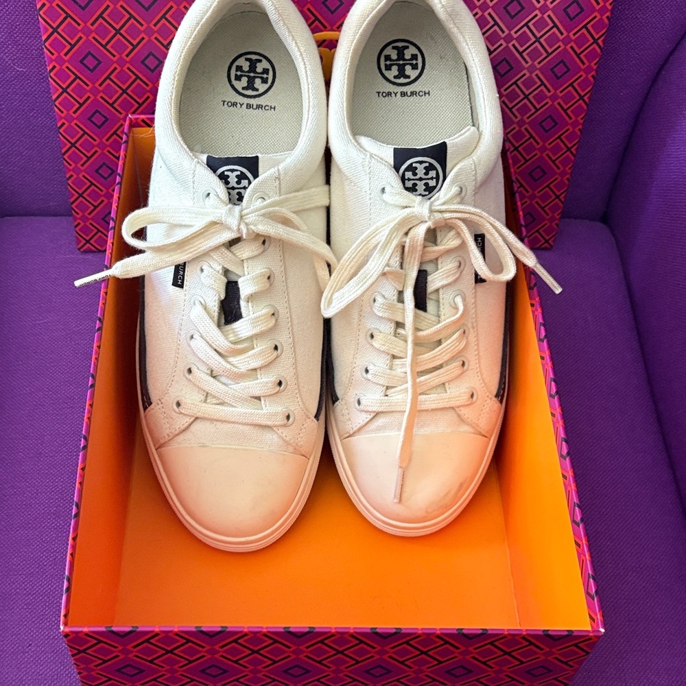 Tory Burch Classic Court Canvas - Ivory/Perfect Navy